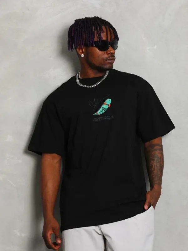 Men's Black Oversize Crew Neck Printed T-Shirt 2