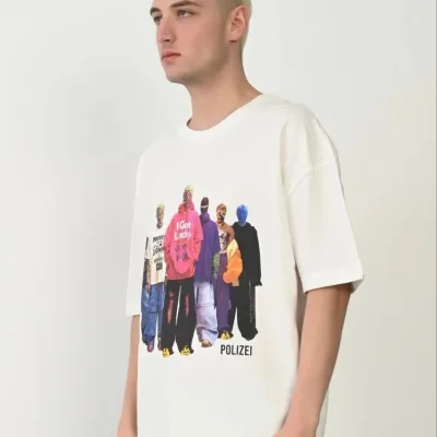 Bluzë Oversize me Jakë Biçiklete dhe Printim, Ngjyrë e Bardhë për Burra 1