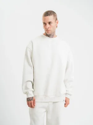 Men's White 3-Thread Cotton Washed Crew Neck Sweatshirt