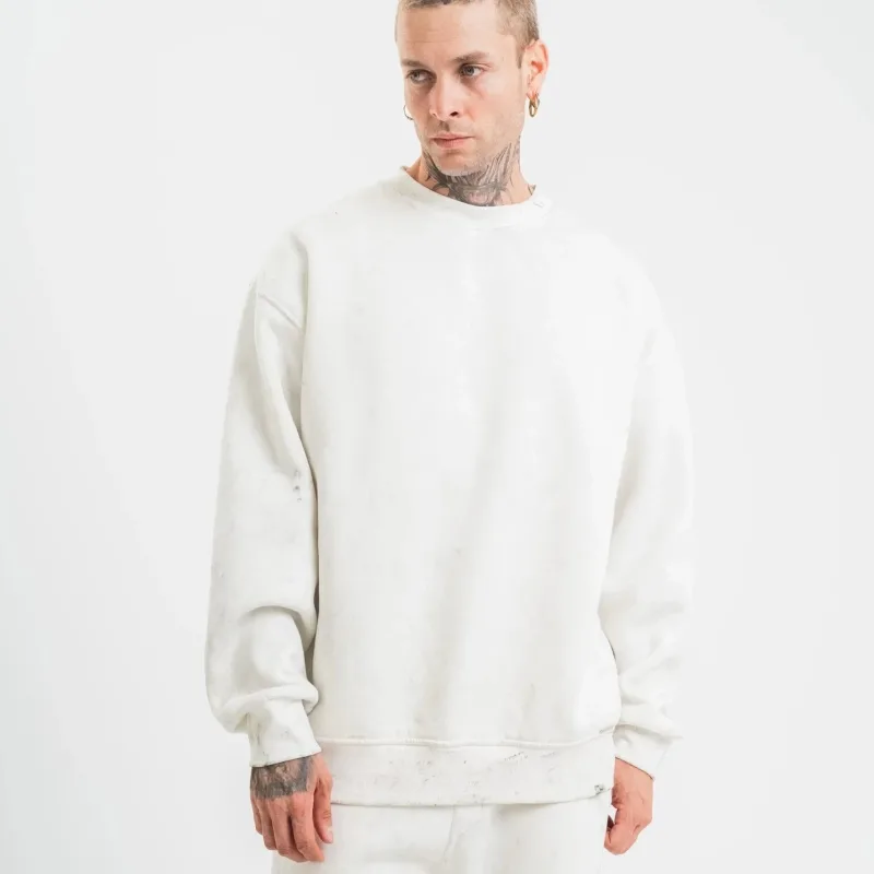 Muški bijeli 3 pređe pamučni prani bicikli kragna sweatshirt