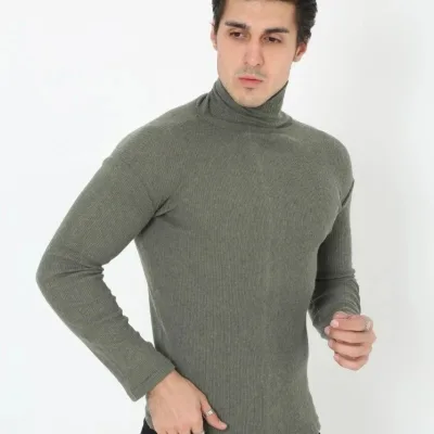 Pánske kaki slim fit lycrové rolákové body 2