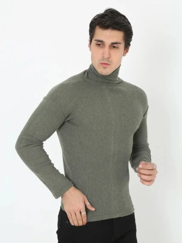 Pánske kaki slim fit lycrové rolákové body 2