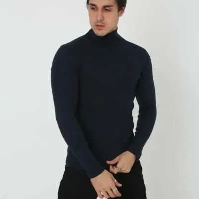 Pánské černé slim fit elastické žebrované rolák body 5