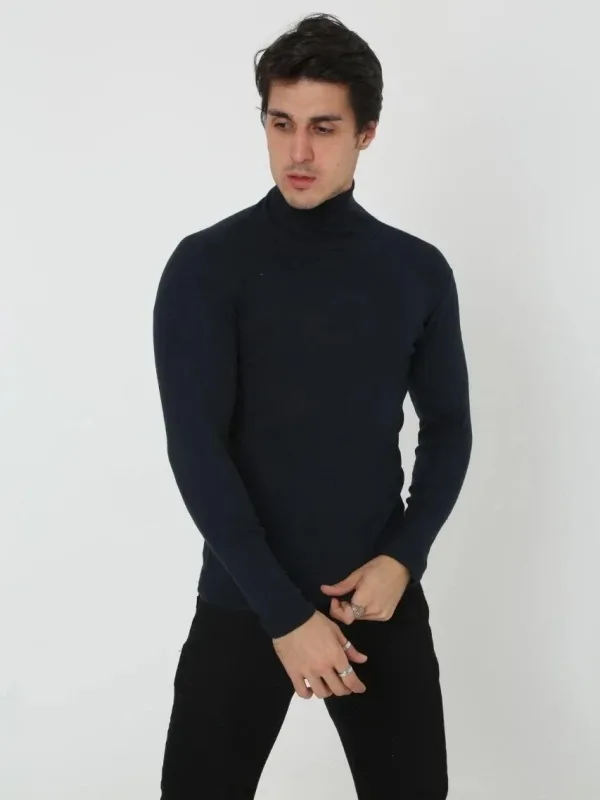 Pánské černé slim fit elastické žebrované rolák body 5