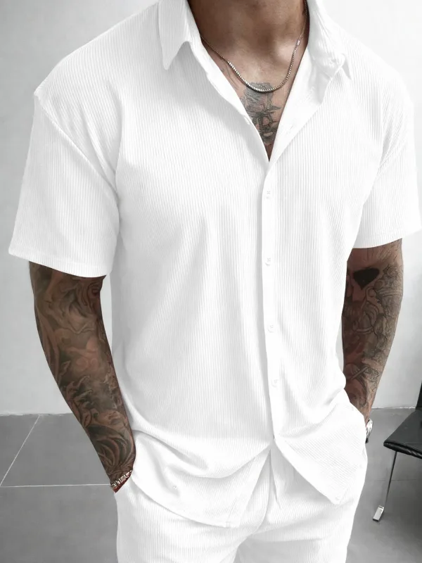 Bianco Oversize Cotone Costina Maschio Camicia 3