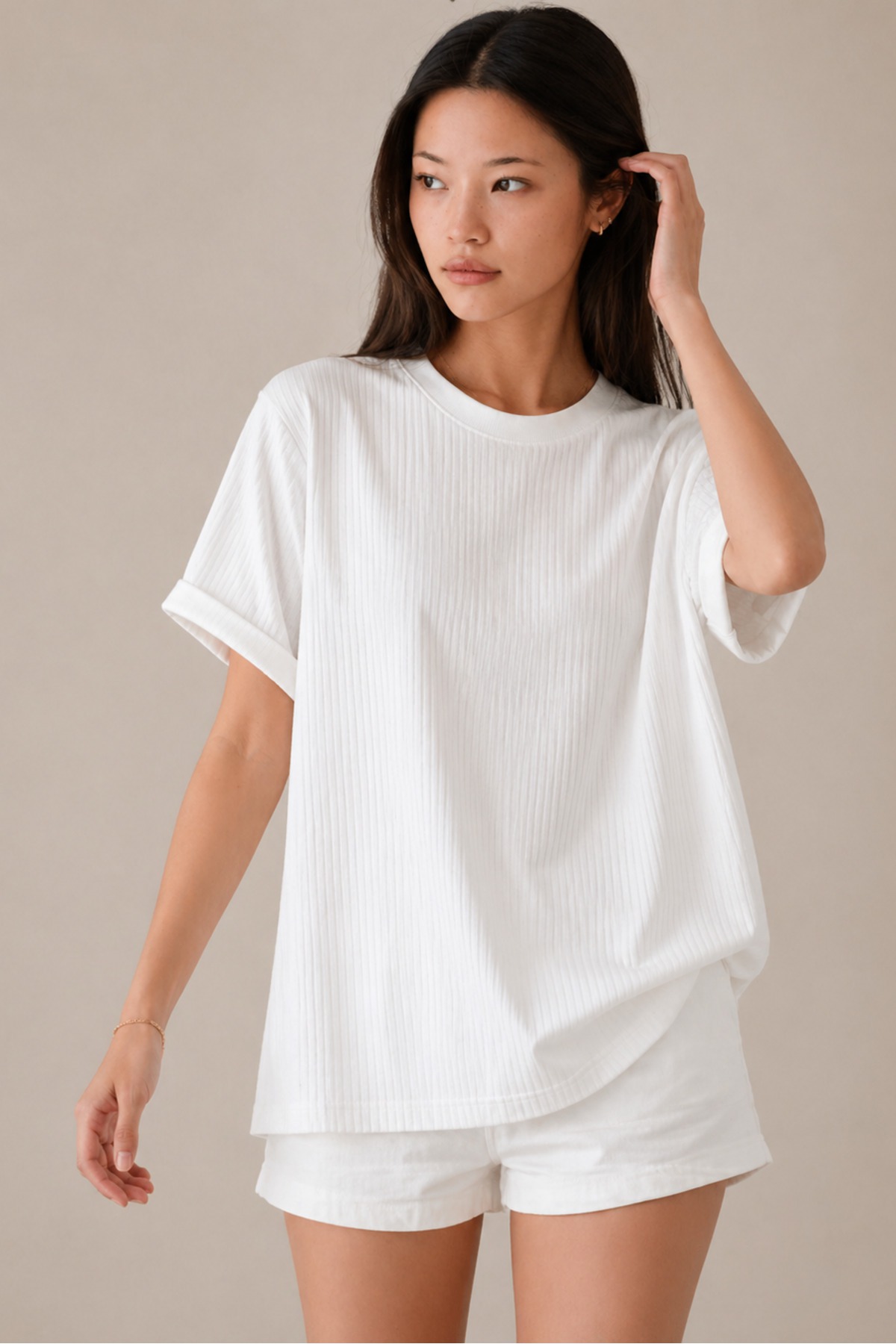 Fehér ribana oversize póló 100% pamut bő szabás 2