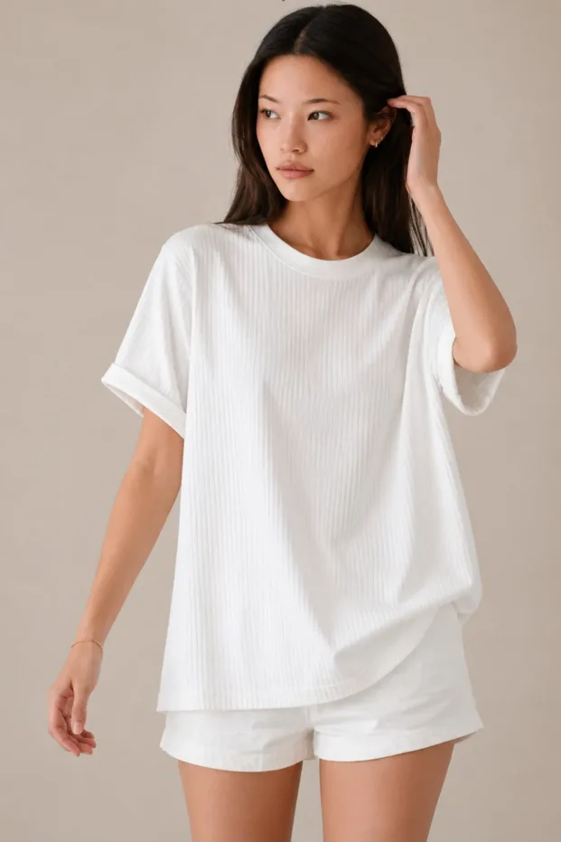 Fehér ribana oversize póló 100% pamut bő szabás 2