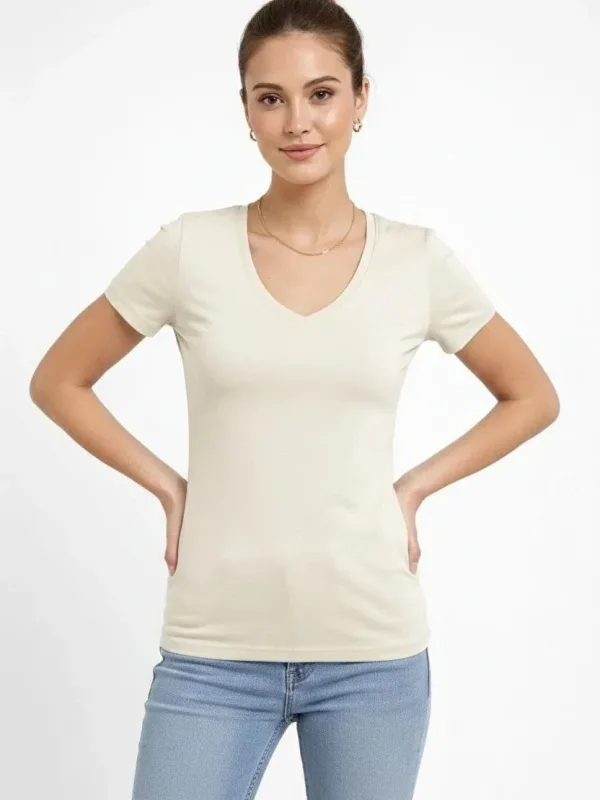Femeie Body Tricou Piatră Slim Fit cu Guler V, Elastan 1