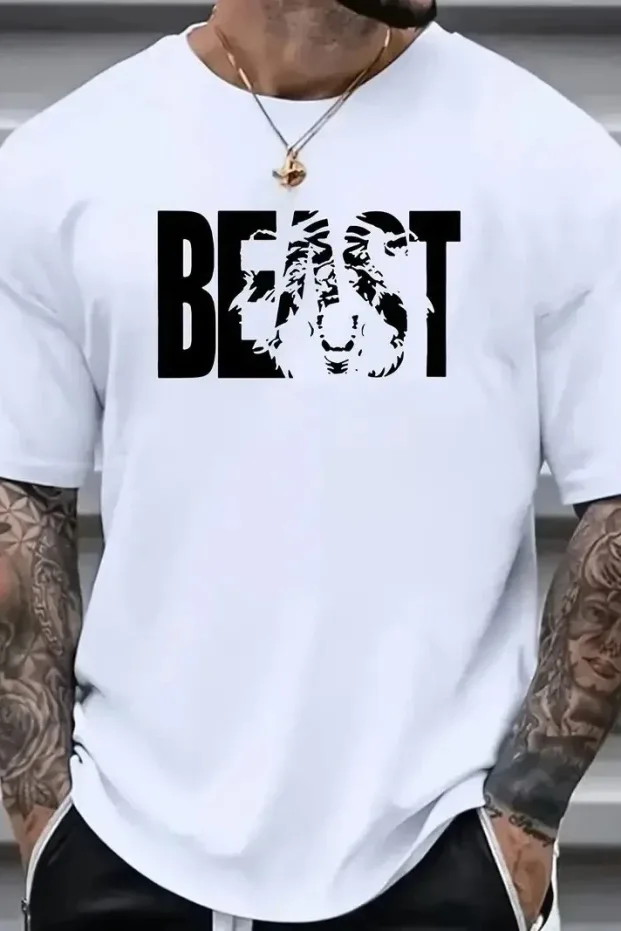 Pánske biele oversize cyklistický výstrih potlačené tričko 1
