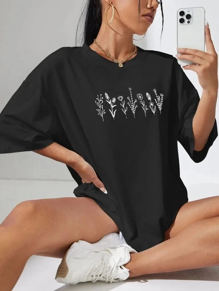 Ženska Crna Oversize Bicikli Kragna Print Majica