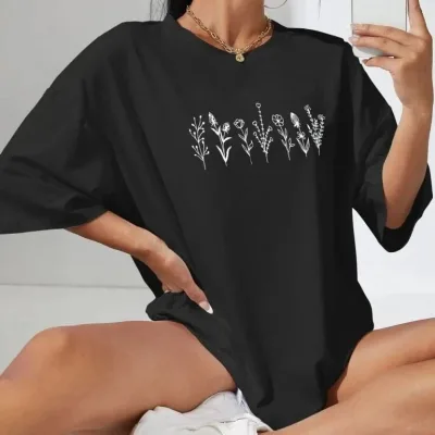 Ženska Crna Oversize Bicikli Kragna Print Majica 1