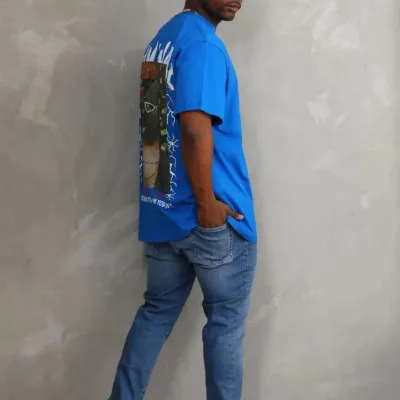 Bluzë për meshkuj, blu, oversized, jakë biçiklete, me printim 5