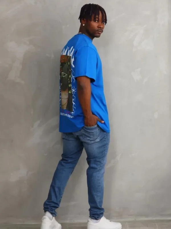 Bluzë për meshkuj, blu, oversized, jakë biçiklete, me printim 5