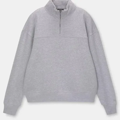 Jin Gewr Oversize Nîv Fermûarî Pembû Basic Sweatshirt 1