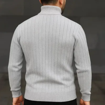 Męski Zestaw 2 szt. Prążkowany Golf Sweter Dzianinowy 8