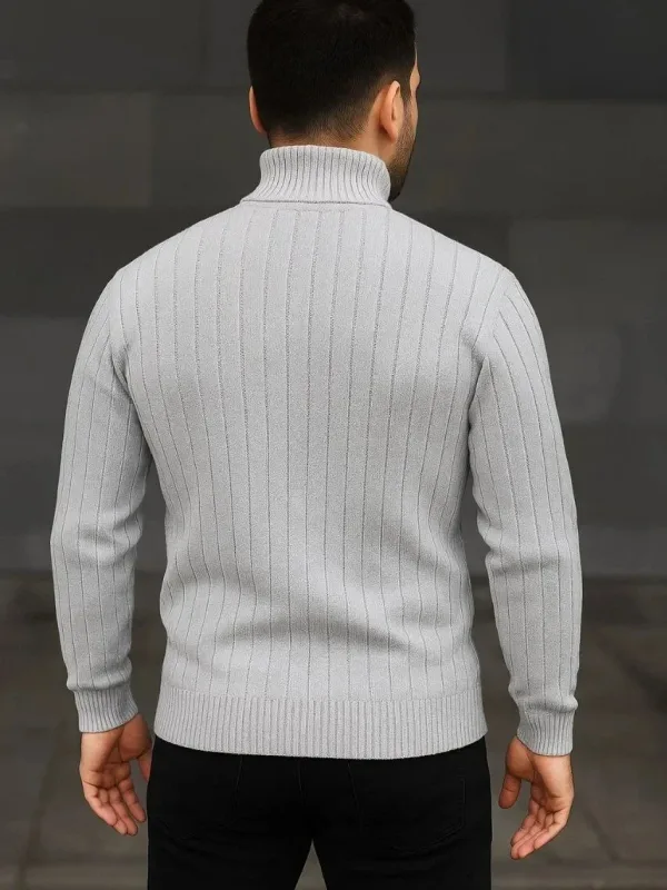 Męski Zestaw 2 szt. Prążkowany Golf Sweter Dzianinowy 8