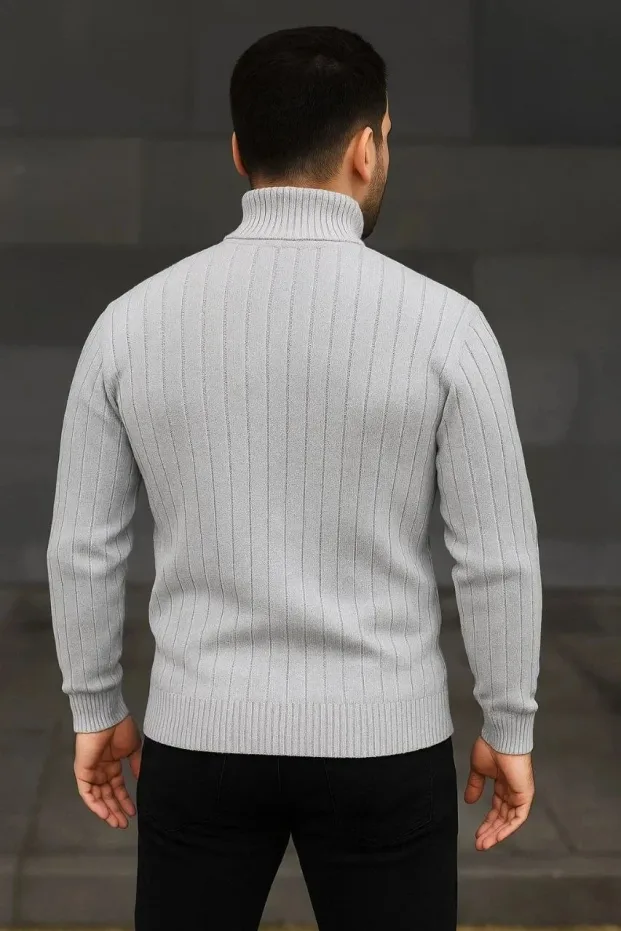 Męski Zestaw 2 szt. Prążkowany Golf Sweter Dzianinowy 8