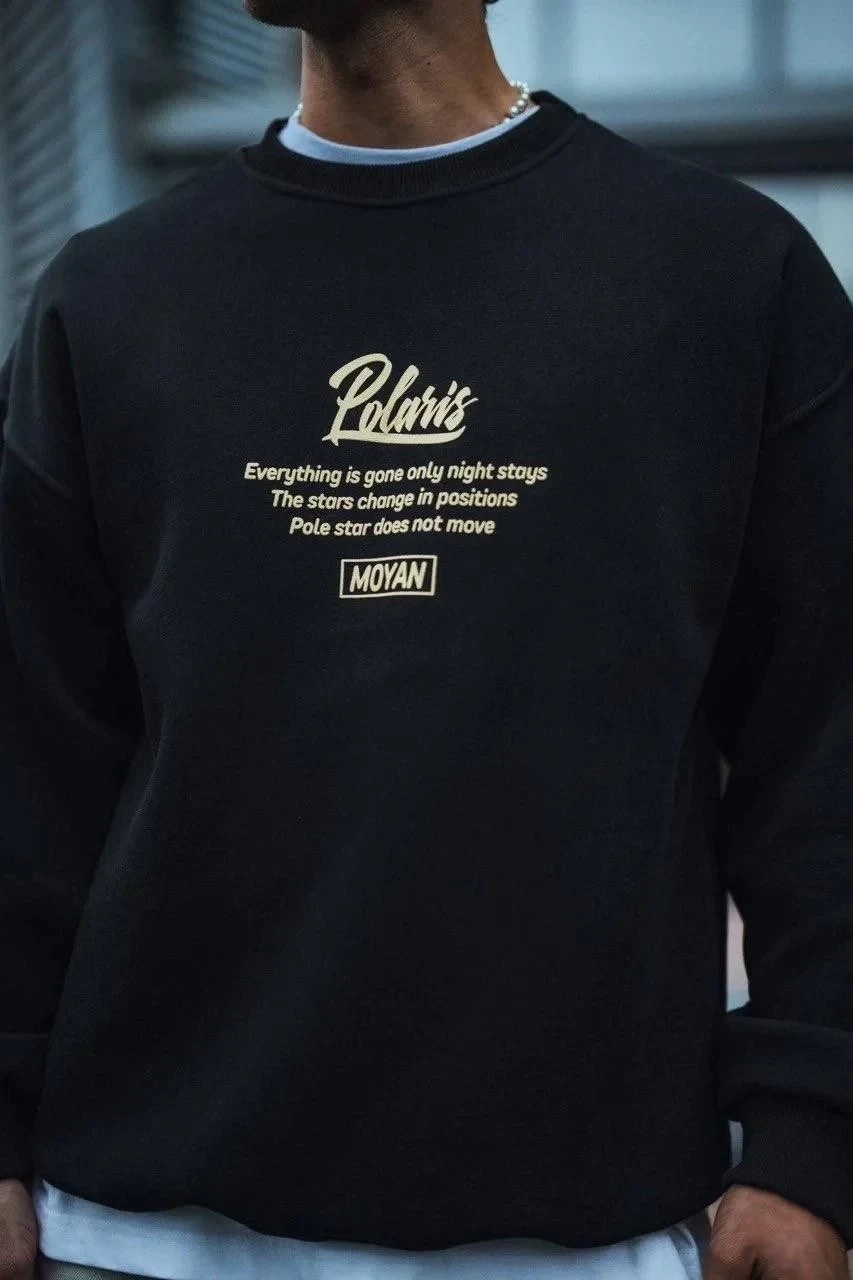 Men's Black 3-Thread Cotton Front Back Printed Cycling Neck Sweatshirt