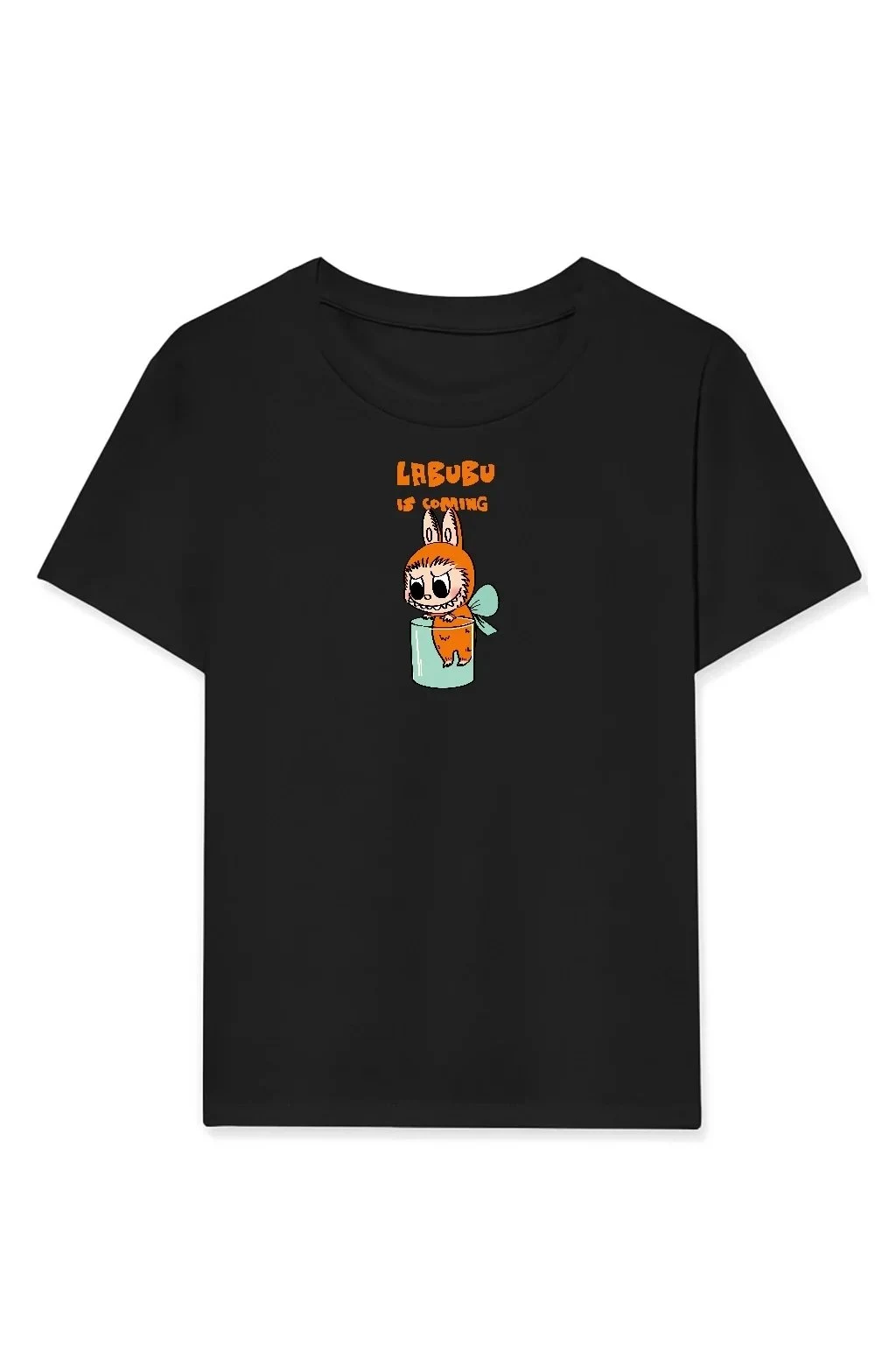 Girls Black Labubu Printed Oversize Children's T-Shirt