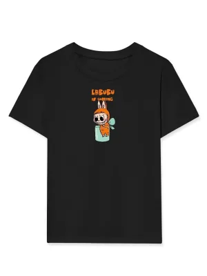 Girls Black Labubu Printed Oversize Children's T-Shirt