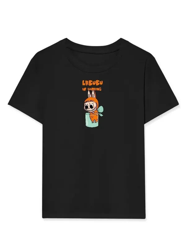 Girls Black Labubu Printed Oversize Children's T-Shirt 1