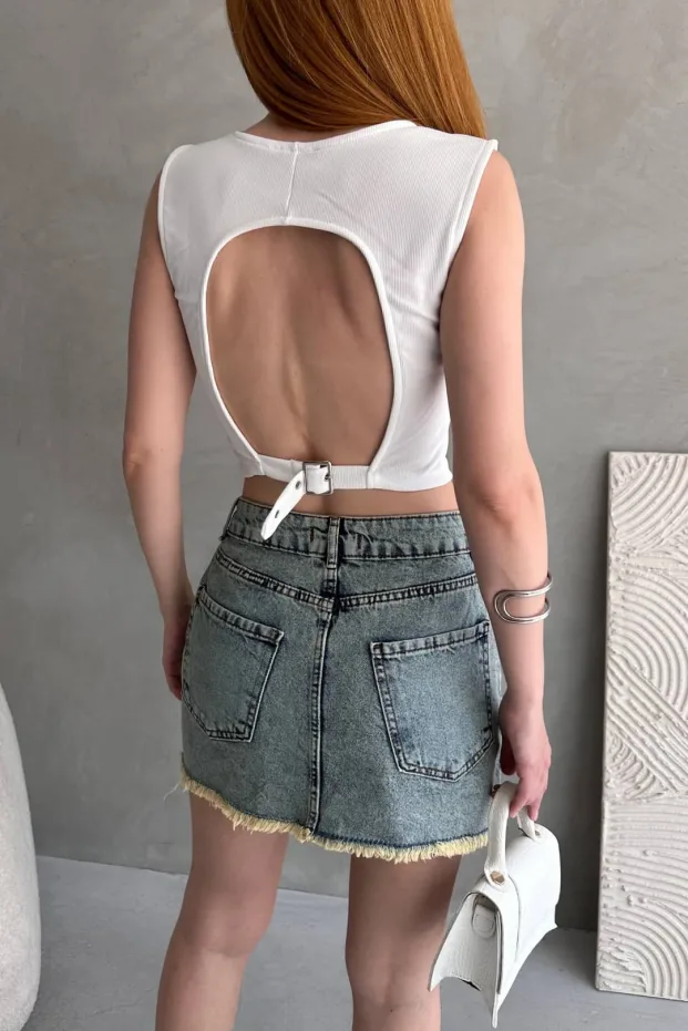 Bluza Crop Corset cu Curea pe Spate Albă 5