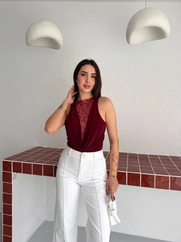 Jin Bordo Dantel Detay Kûr Dekolte Bê Kevan Body 2