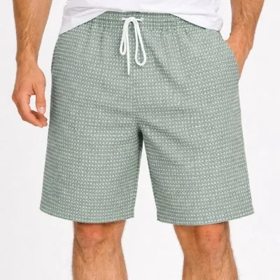Men's Mint Green Gingham Elastic Waist Drawstring Pockets Summer Shorts 2