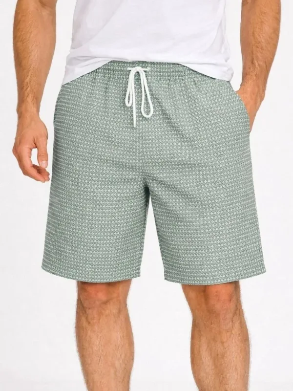 Men's Mint Green Gingham Elastic Waist Drawstring Pockets Summer Shorts 2