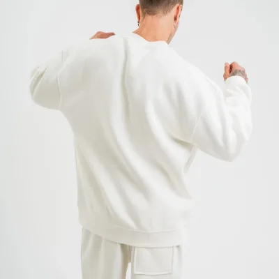Машки бел долг ракав велосипед јака 3-нишки памучен дебел Sweatshirt 7