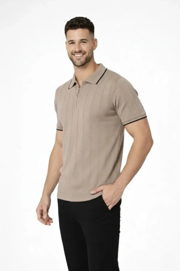 Erkek Siyah 3'lü Set Fermuarlı Polo Yaka Triko Tişört 2