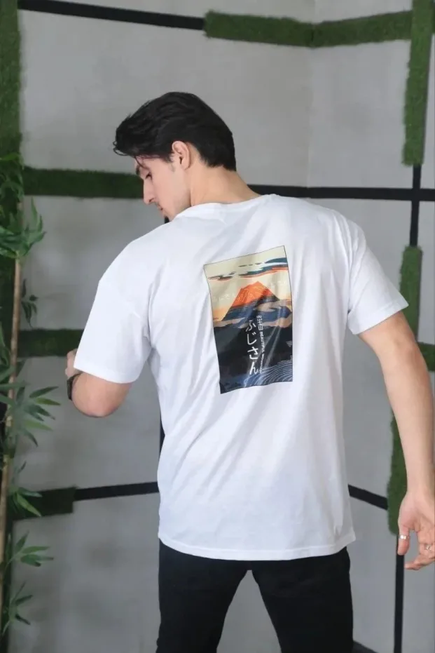 Ανδρικό Λευκό Oversize Ποδήλατο Λαιμός Τυπωμένο Μπλουζάκι 3