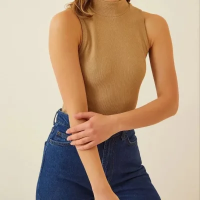 Dámské camel žebrované lycrové body 4