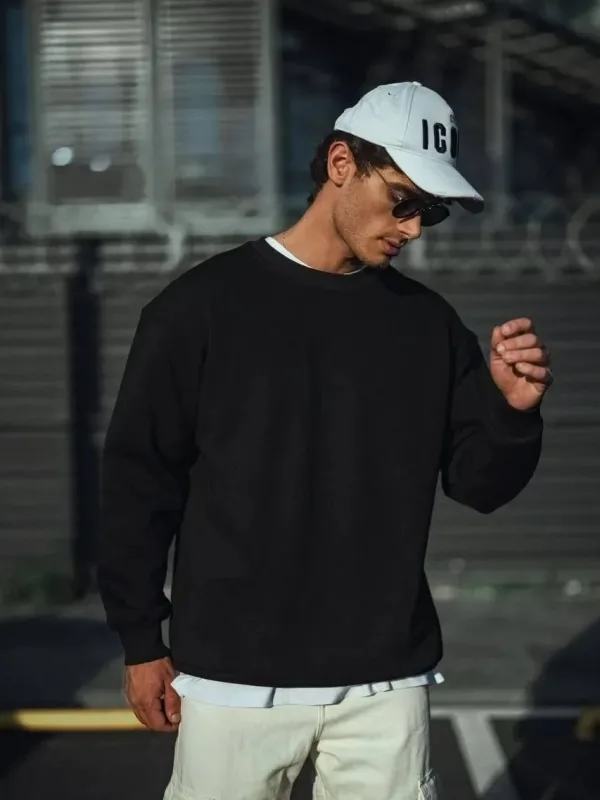 Sweatshirtê Reş ê Mêran ê Bi 3 Têlên Pembû û Stûyê Bisîkletê 3