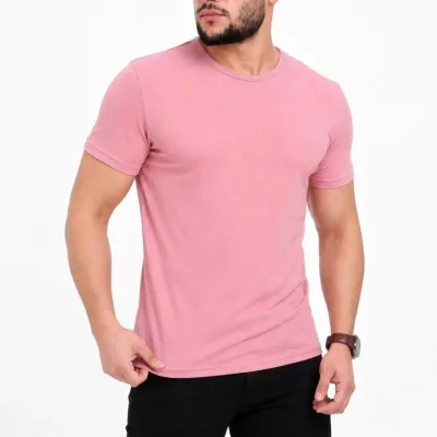 Muška roze slim bicikl kragna bez printa basic majica 3