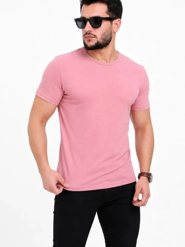 Muška roze slim bicikl kragna bez printa basic majica 3