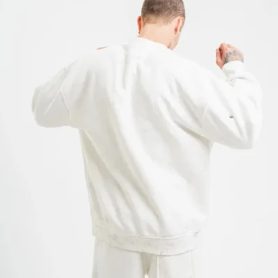 Men's White 3-Thread Cotton Washed Crew Neck Sweatshirt 4