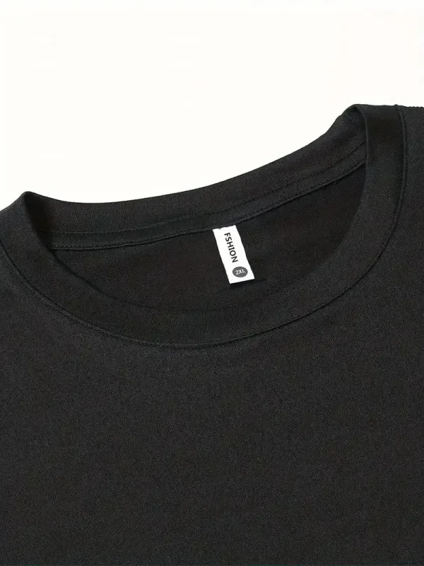 Bluzë për meshkuj, e zezë, jakë biçiklete, oversize, me printim, verore 5