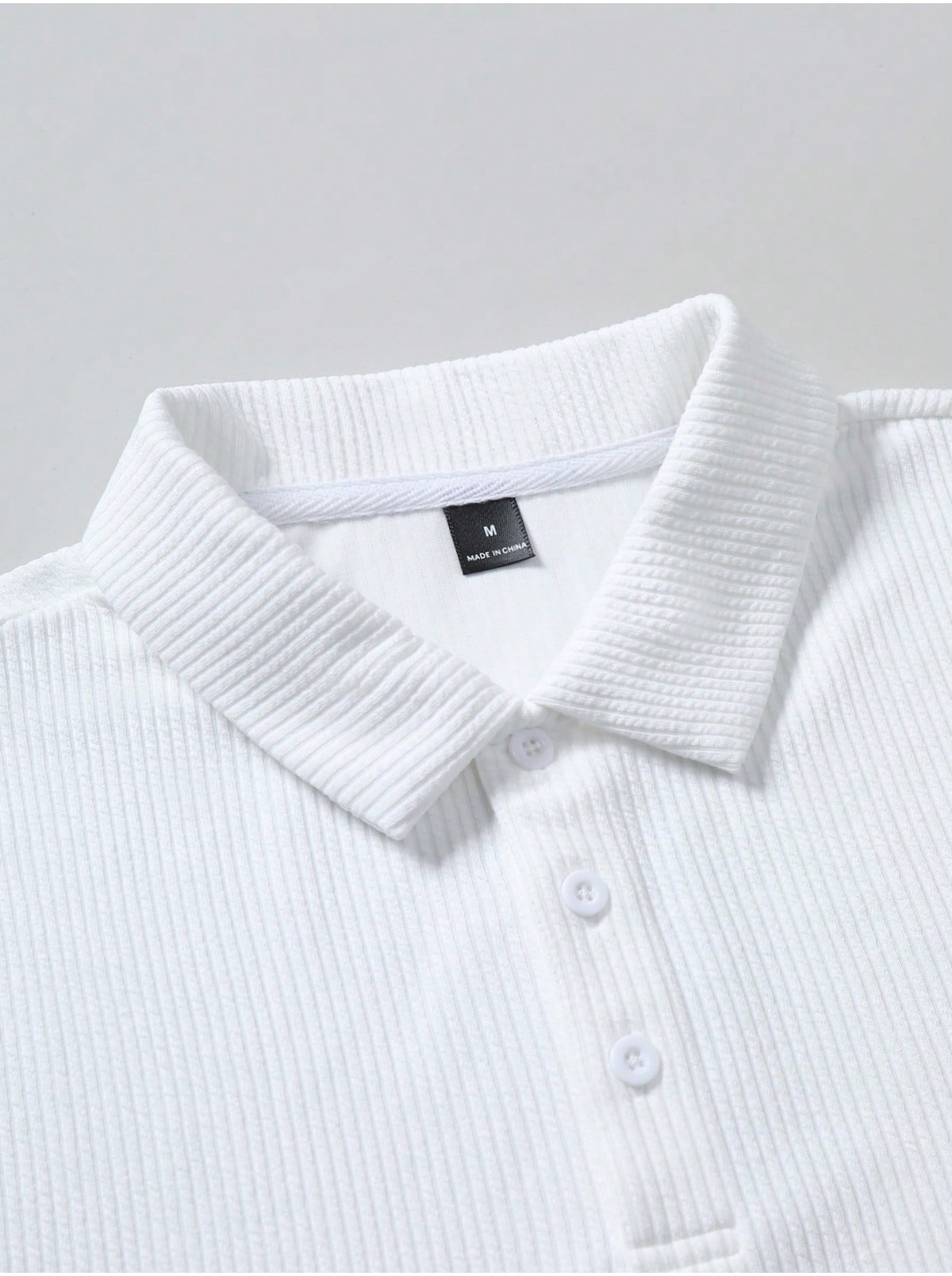 Erkek Beyaz Oversize Bisiklet Yaka Fitilli Pamuklu Polo Tişört 4