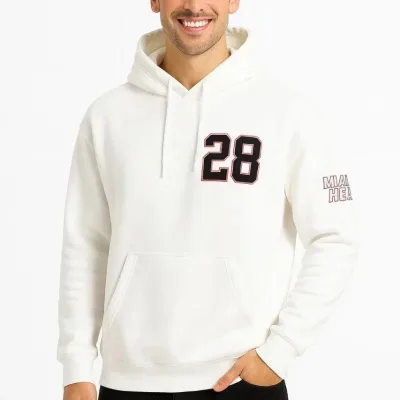 Bărbat Alb 3 Fire Bumbac Imprimat Cangur Buzunar Glugă Sweatshirt 6