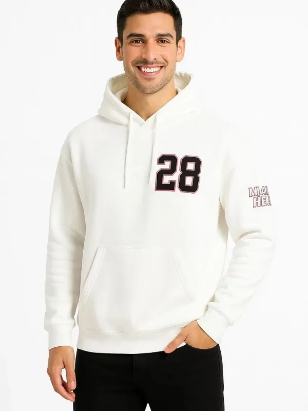Bărbat Alb 3 Fire Bumbac Imprimat Cangur Buzunar Glugă Sweatshirt 6
