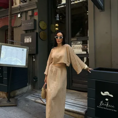 Bluza i suknja muslin set - Camel 5