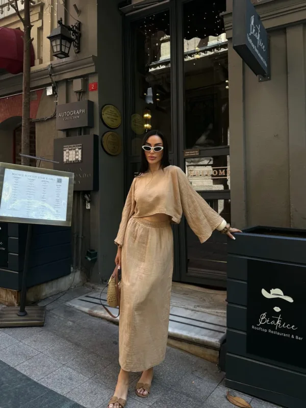Bluza i suknja muslin set - Camel 5