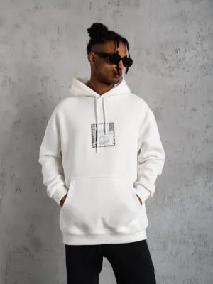 Sweatshirtê Mêran ê Spî, Oversize, 3 Têl, Pembû, Bi Kevan, Bi Çapkirin