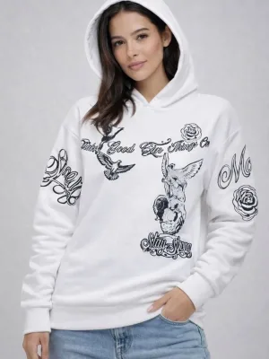 Femeie Alb 3 Fire Bumbac Glugă Imprimat Sweatshirt