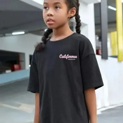 Children's Black Printed Oversize Crew Neck T-Shirt 3