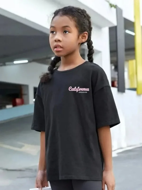 Children's Black Printed Oversize Crew Neck T-Shirt 3