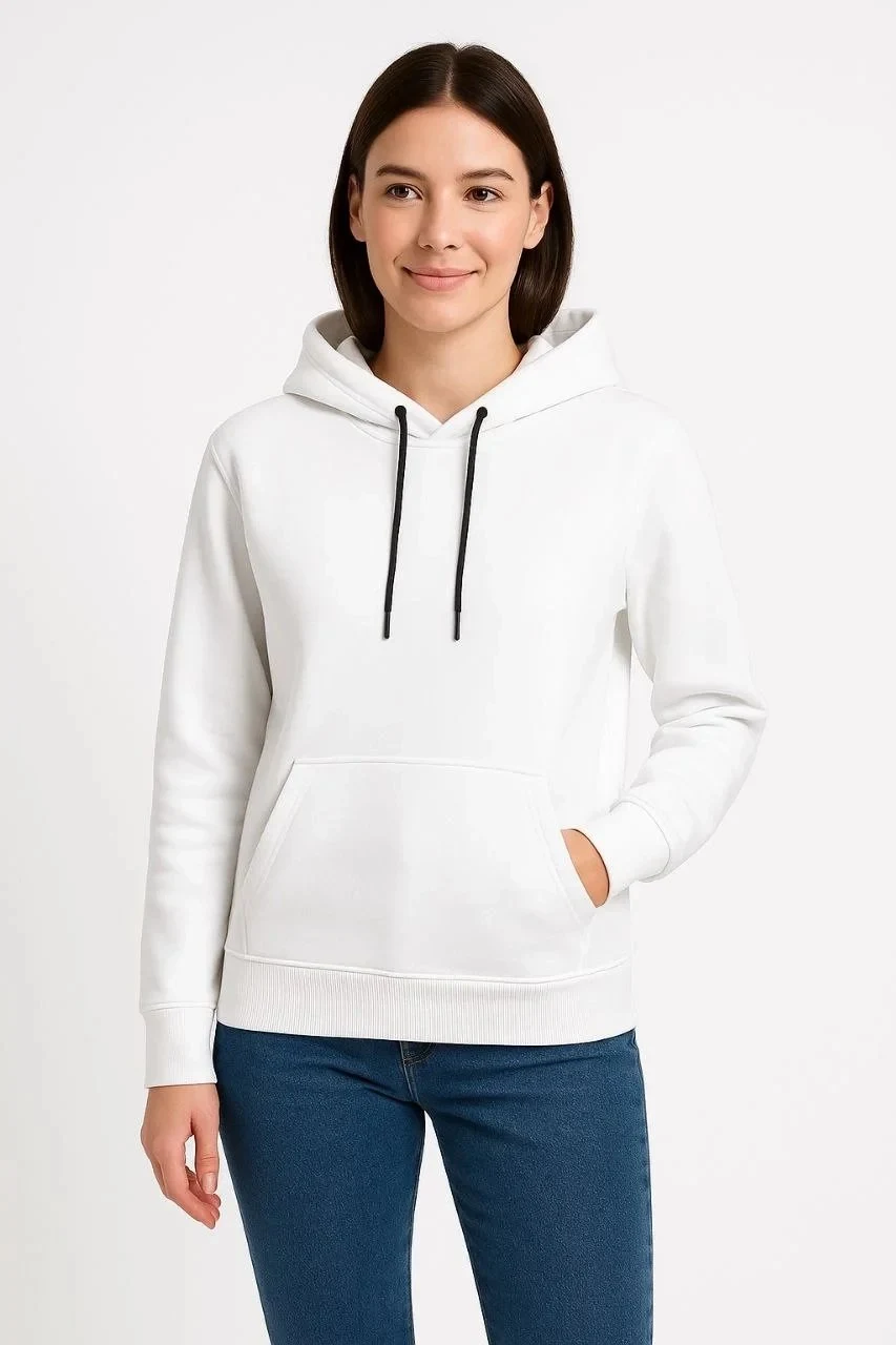 Gra Ngjyrë e Bardhë Oversize 3 Fije Pambuk Kapuç Xhep Kanguri Sweatshirt