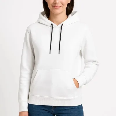 Gra Ngjyrë e Bardhë Oversize 3 Fije Pambuk Kapuç Xhep Kanguri Sweatshirt 1