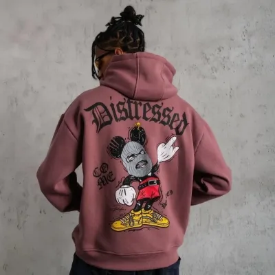 Men's Dusty Rose 3-Thread Cotton Kangaroo Pocket Hooded Sweatshirt 1